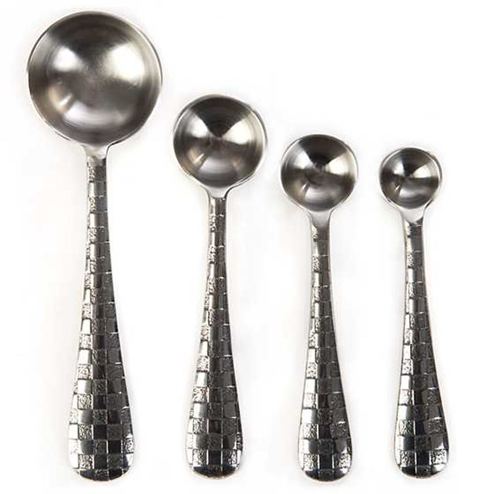 MACKENZIE-CHILDS Check Measuring Spoons Stainless-Steel Silver Gift Decor NEW